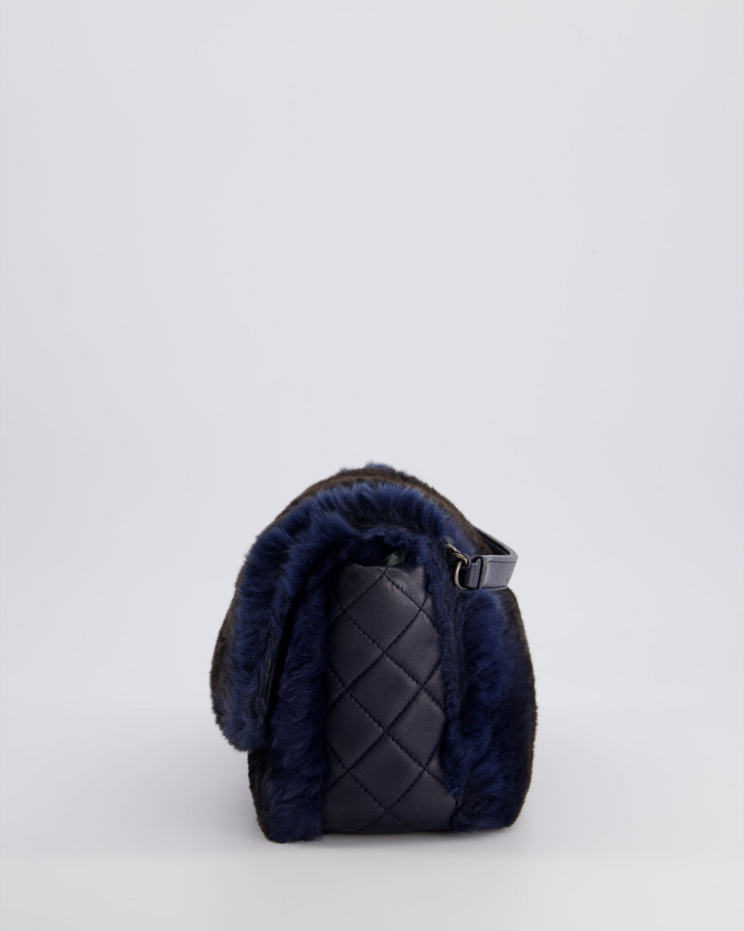 *HOT* Top Quality Chanel Navy Rabbit Fur Single Flap Bag with Silver Hardware