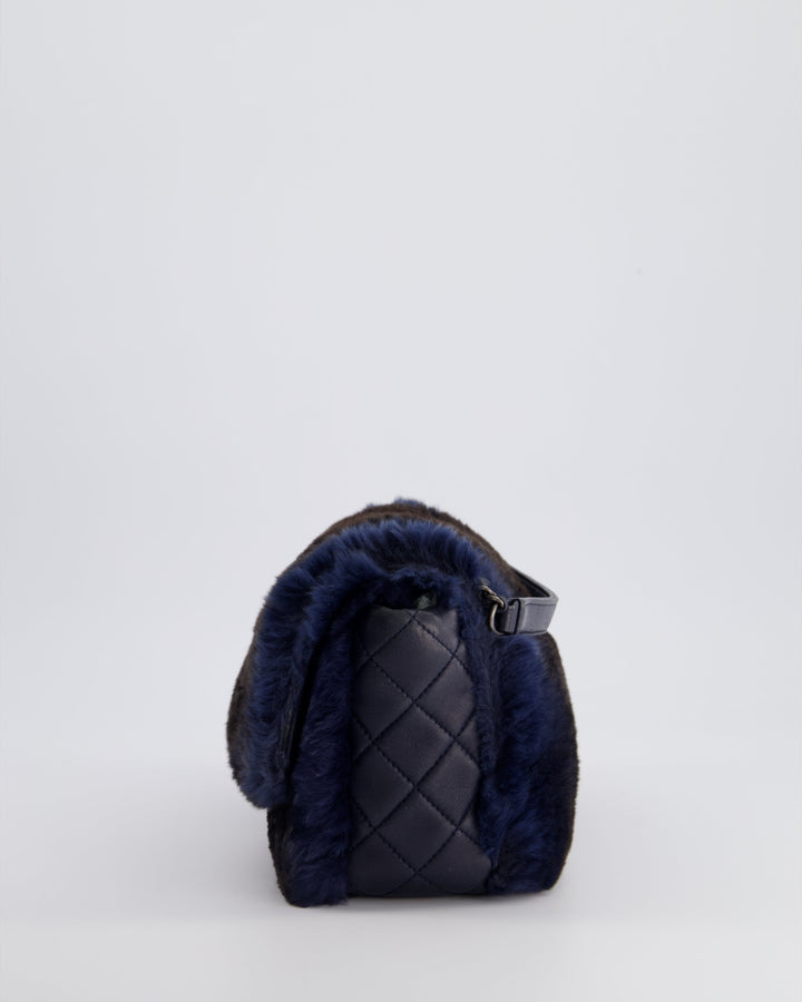 *HOT* Top Quality Chanel Navy Rabbit Fur Single Flap Bag with Silver Hardware