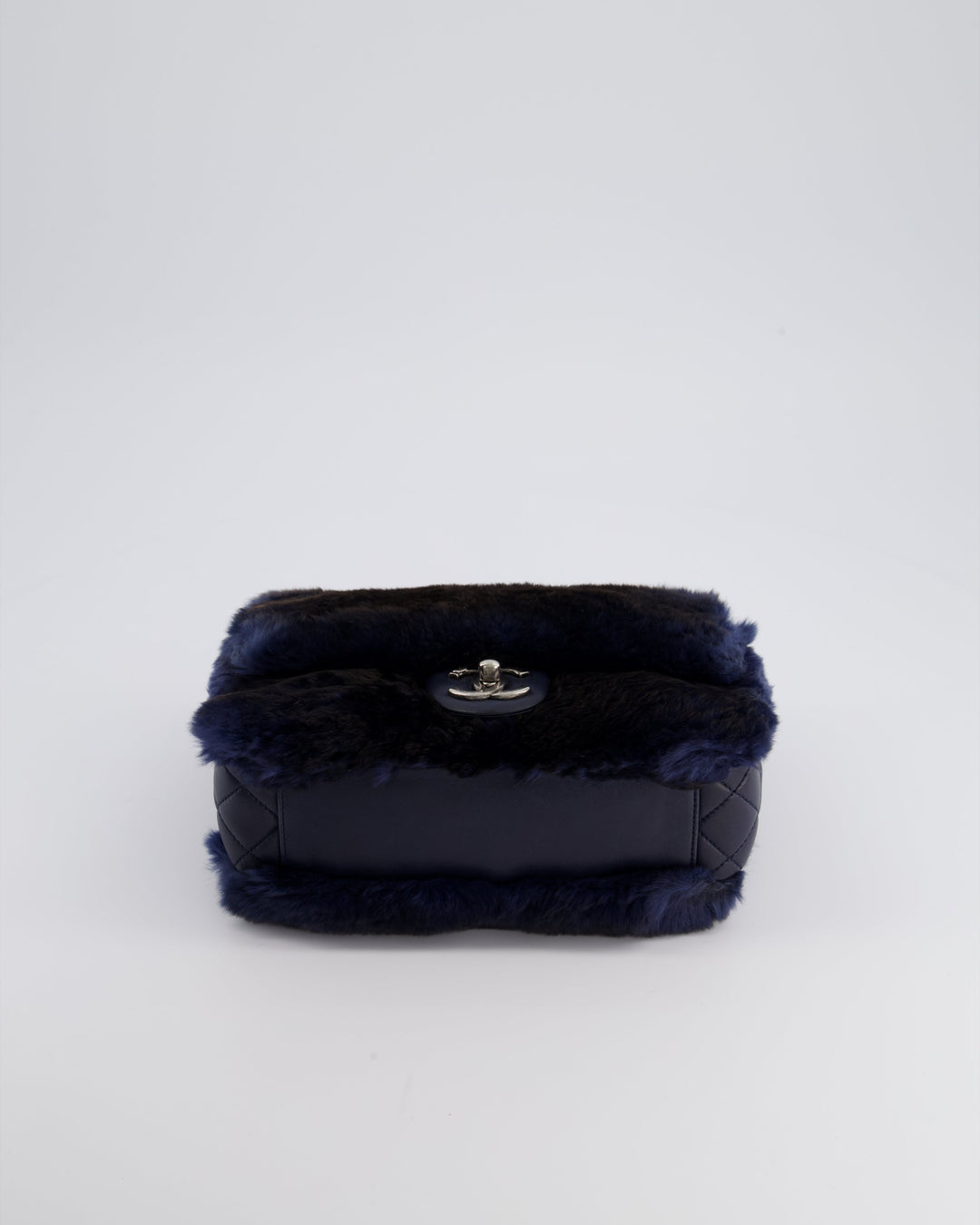 *HOT* Top Quality Chanel Navy Rabbit Fur Single Flap Bag with Silver Hardware