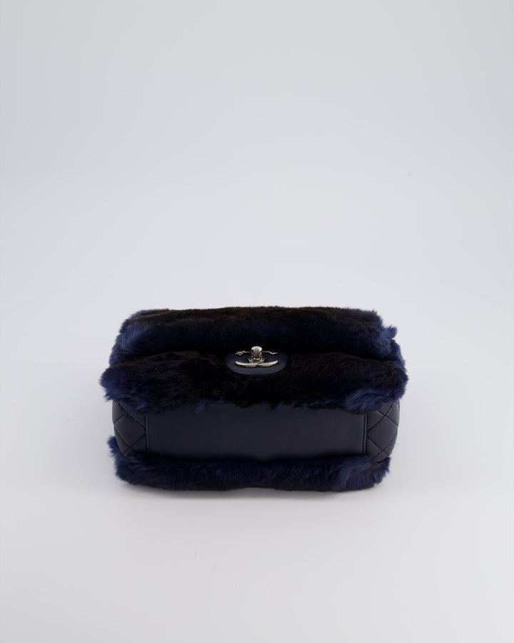 *HOT* Top Quality Chanel Navy Rabbit Fur Single Flap Bag with Silver Hardware