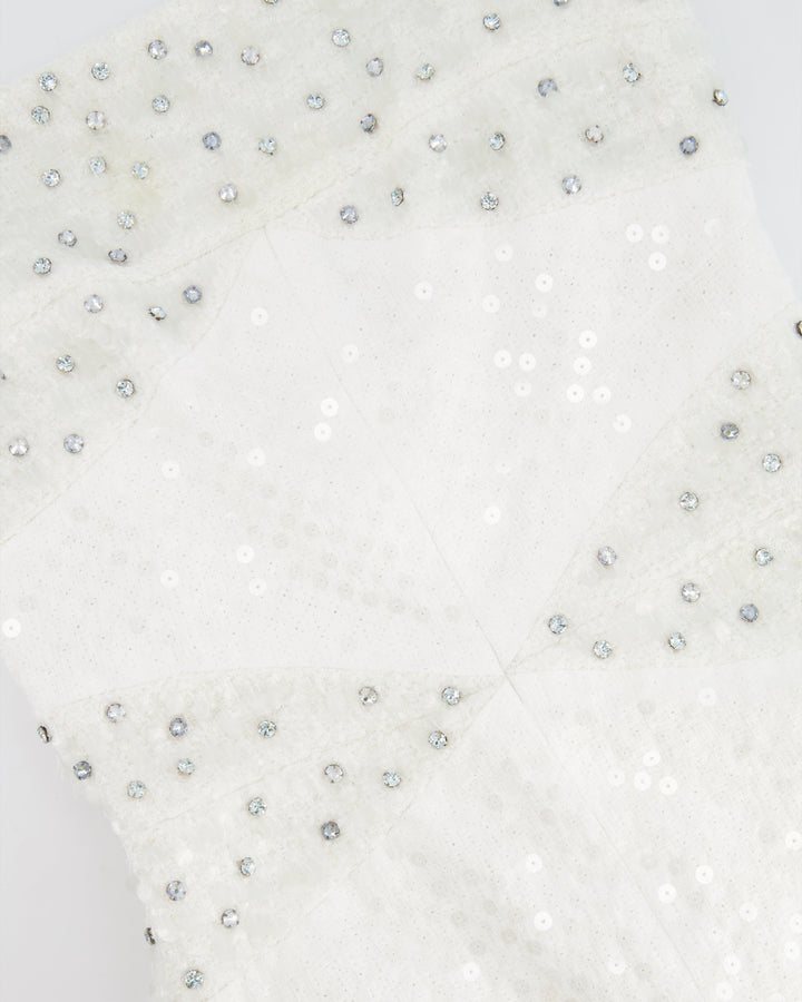 Top Quality Chanel Pearl White Sleeveless Sequin and Crystal Embellished Mini Dress with Pearl CC Logo Detail Size FR 36 (UK 8)