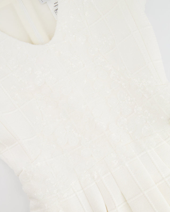 Top Quality Chanel White Short Sleeve Sequin Floral Embellished Mini Dress Size FR 36 (UK 8)