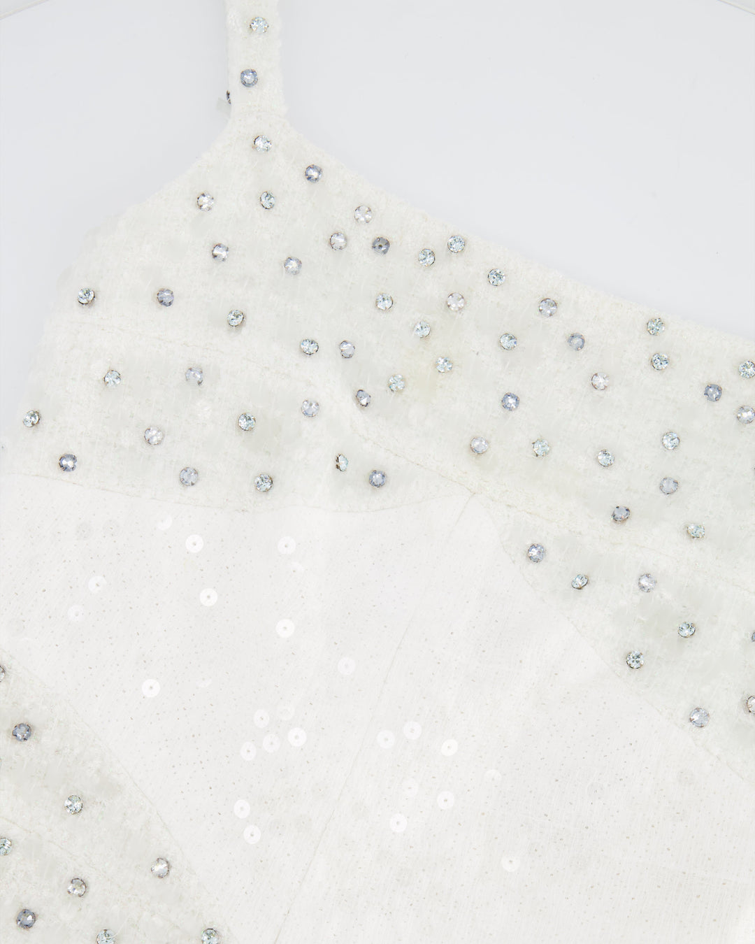 Top Quality Chanel Pearl White Sleeveless Sequin and Crystal Embellished Mini Dress with Pearl CC Logo Detail Size FR 36 (UK 8)