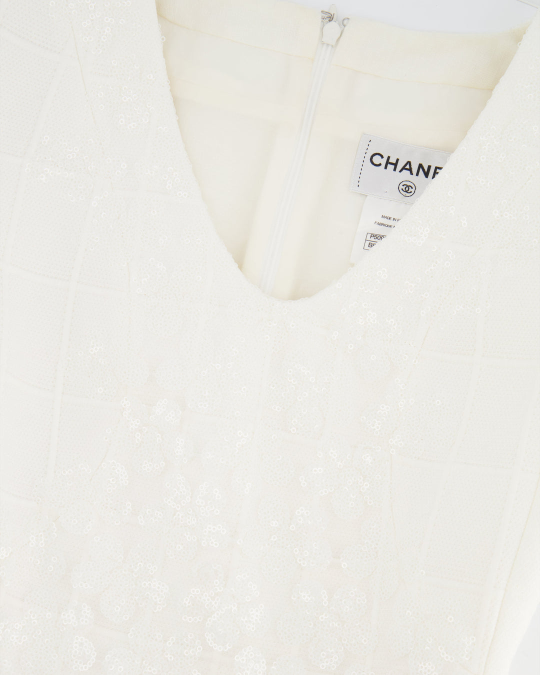 Top Quality Chanel White Short Sleeve Sequin Floral Embellished Mini Dress Size FR 36 (UK 8)