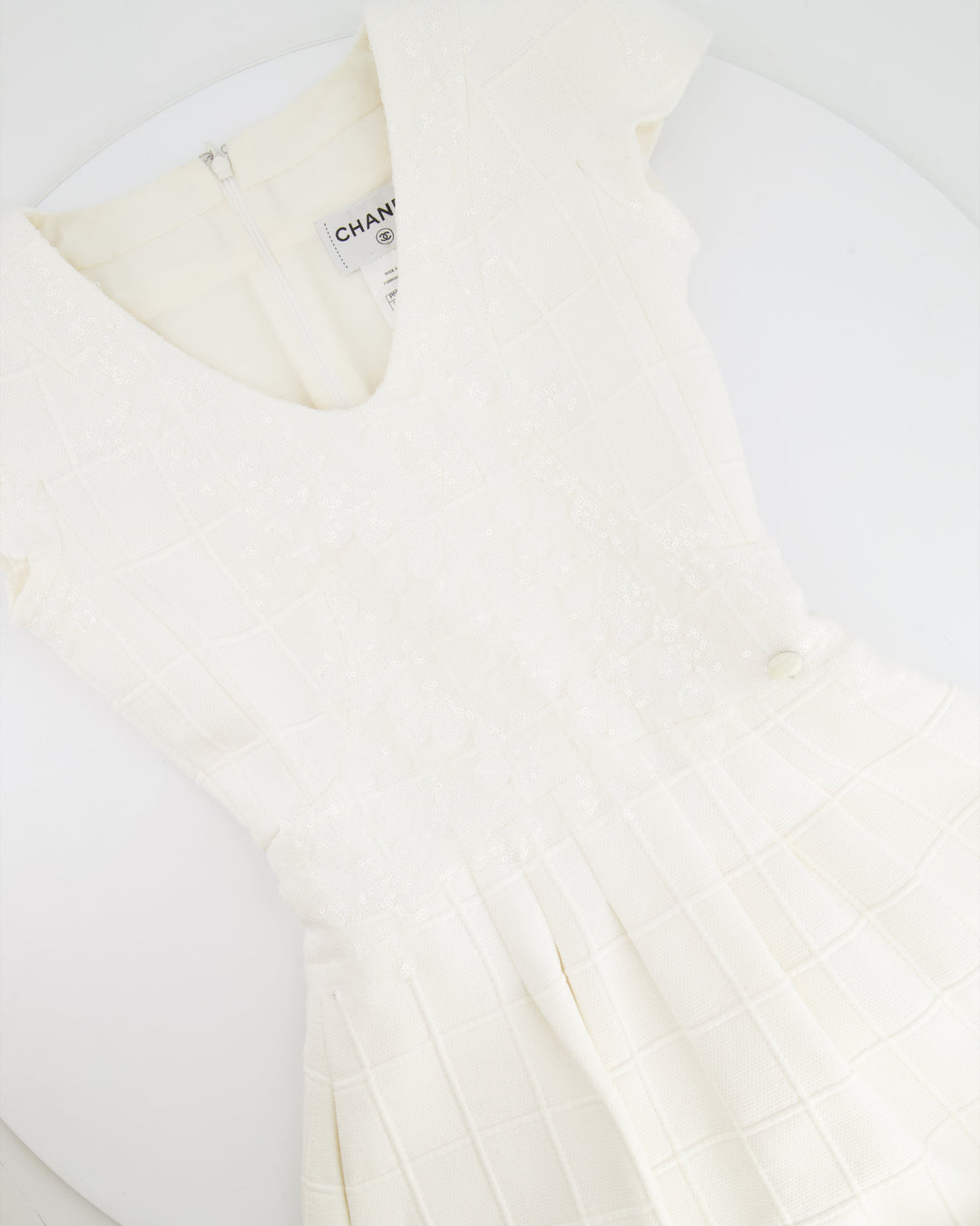 Top Quality Chanel White Short Sleeve Sequin Floral Embellished Mini Dress Size FR 36 (UK 8)
