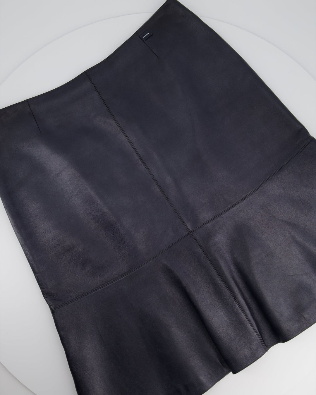 Top Quality Chanel Navy Lambskin Leather Skirt with Small Top Quality Chanel Plaque Detail Size FR 40 (UK 12)