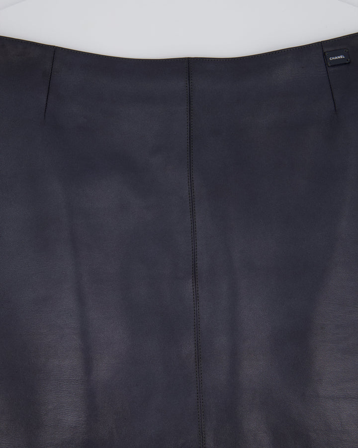 Top Quality Chanel Navy Lambskin Leather Skirt with Small Top Quality Chanel Plaque Detail Size FR 40 (UK 12)