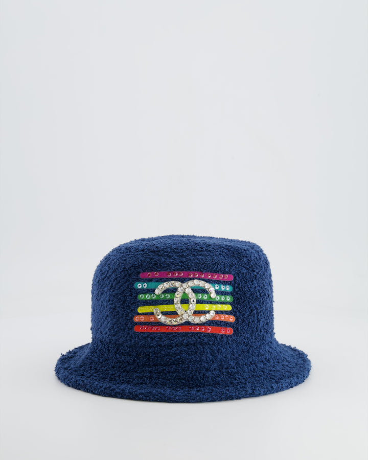 *RARE* Top Quality Chanel X Pharrell SS19 Capsule Collection Navy Hat with Crystal Embellished CC Logo Size S