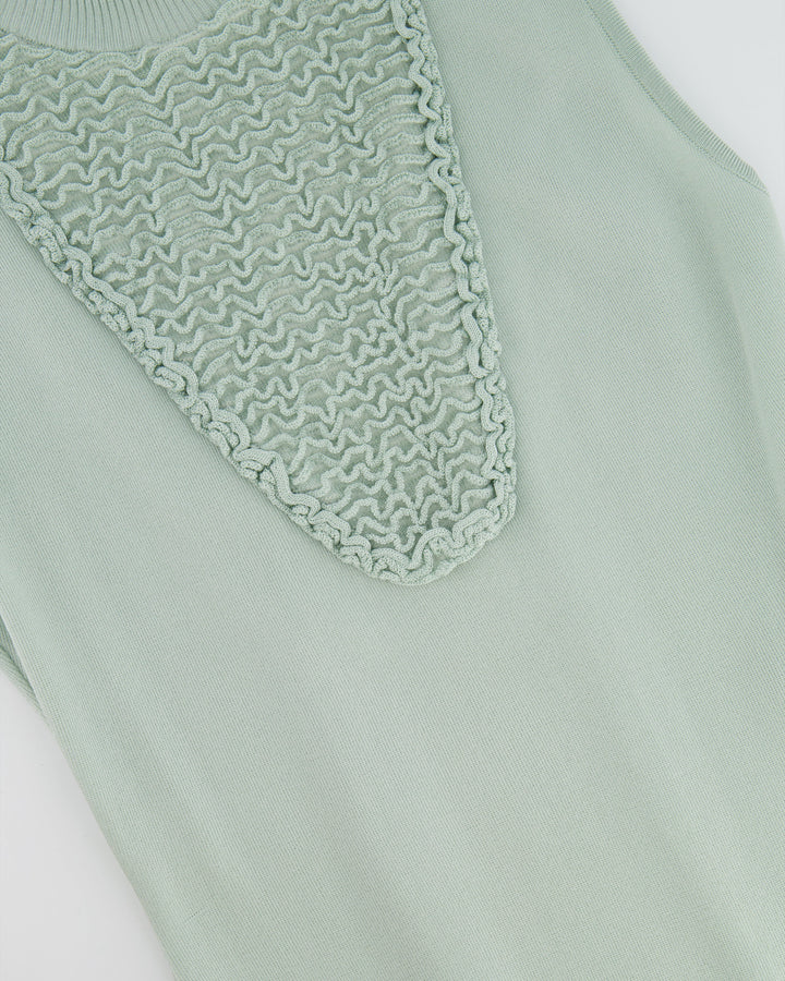 Top Quality Chanel Pastel Green Textured Sleeveless Midi Dress with CC Pearl Button Details Size FR 36 (UK 8)