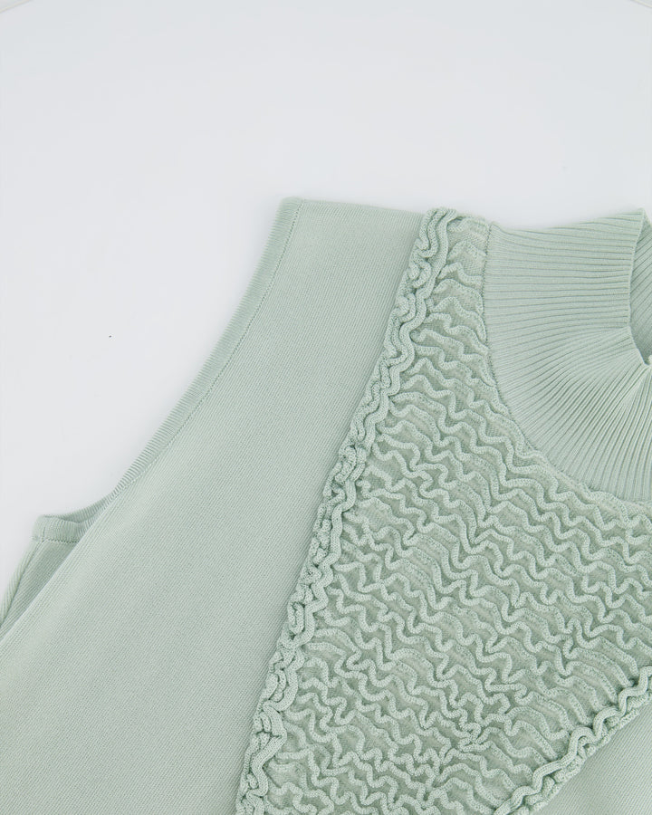 Top Quality Chanel Pastel Green Textured Sleeveless Midi Dress with CC Pearl Button Details Size FR 36 (UK 8)