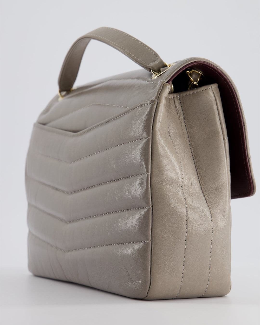 Top Quality Chanel Light Grey Chevron Miroir Flap Bag in Distressed Calfskin Leather with Champagne Gold Hardware