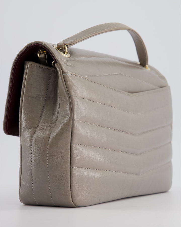 Top Quality Chanel Light Grey Chevron Miroir Flap Bag in Distressed Calfskin Leather with Champagne Gold Hardware