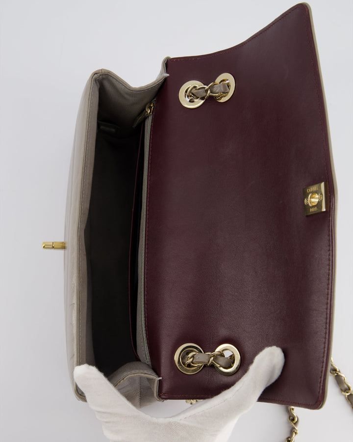 Top Quality Chanel Light Grey Chevron Miroir Flap Bag in Distressed Calfskin Leather with Champagne Gold Hardware