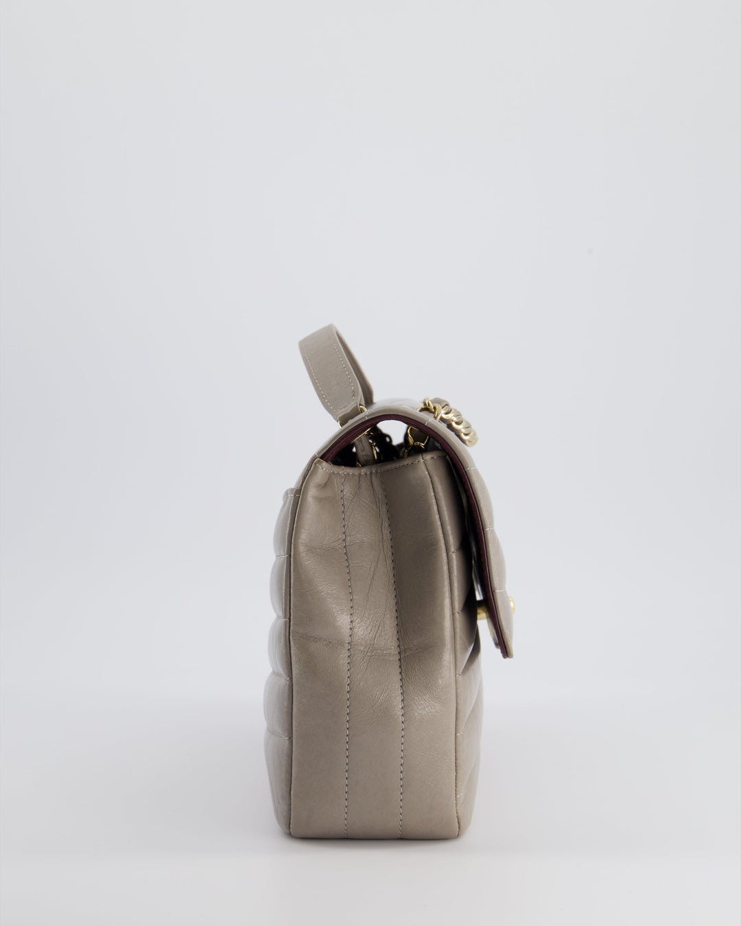 Top Quality Chanel Light Grey Chevron Miroir Flap Bag in Distressed Calfskin Leather with Champagne Gold Hardware