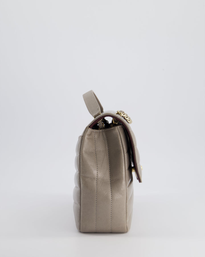 Top Quality Chanel Light Grey Chevron Miroir Flap Bag in Distressed Calfskin Leather with Champagne Gold Hardware