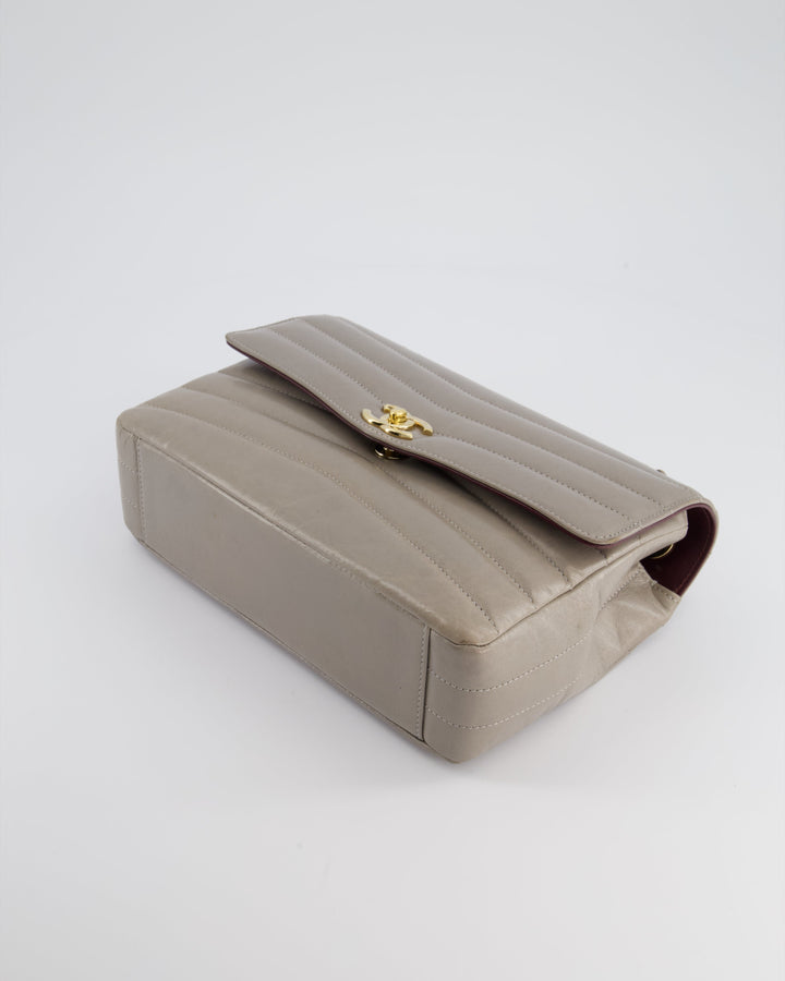 Top Quality Chanel Light Grey Chevron Miroir Flap Bag in Distressed Calfskin Leather with Champagne Gold Hardware