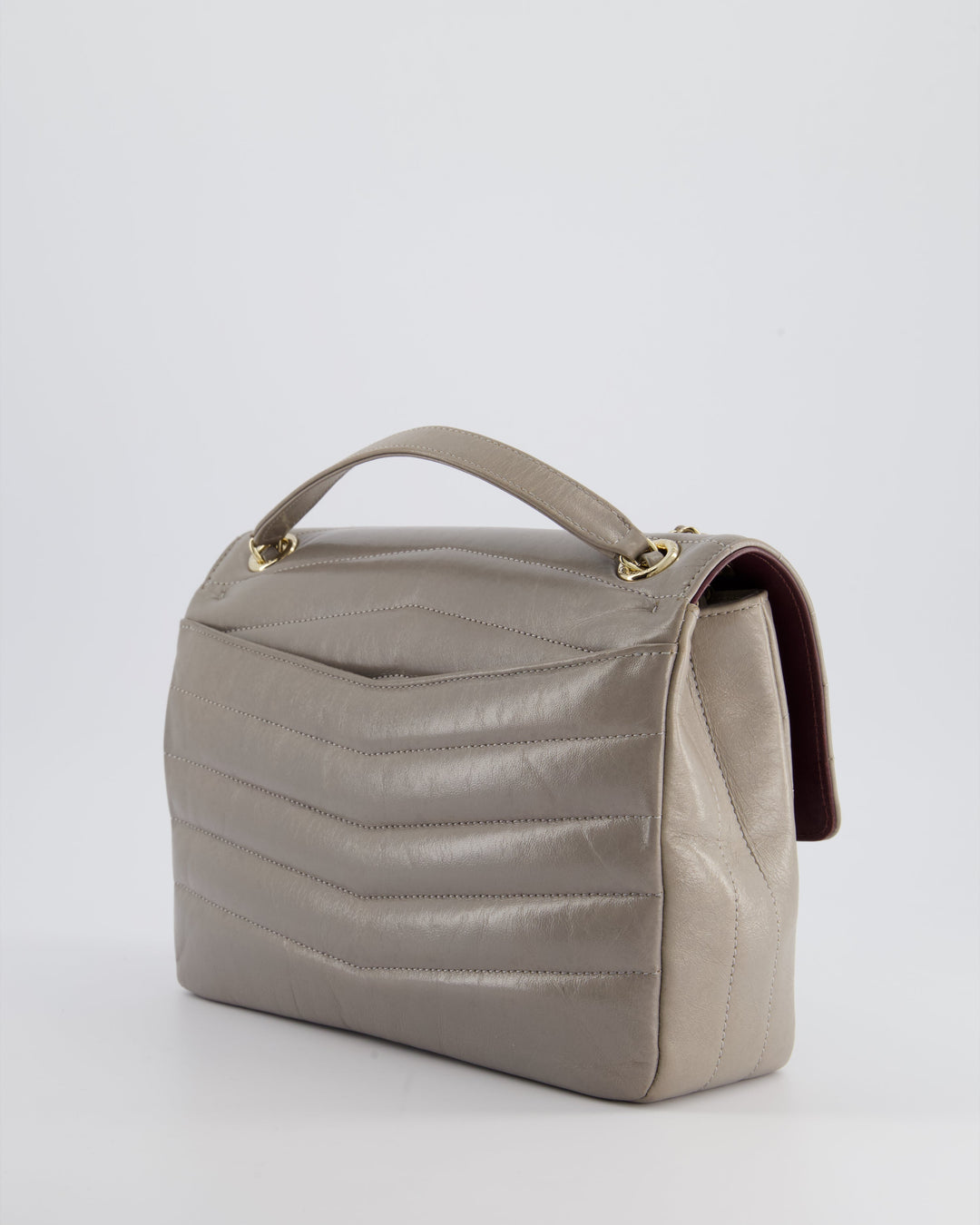 Top Quality Chanel Light Grey Chevron Miroir Flap Bag in Distressed Calfskin Leather with Champagne Gold Hardware