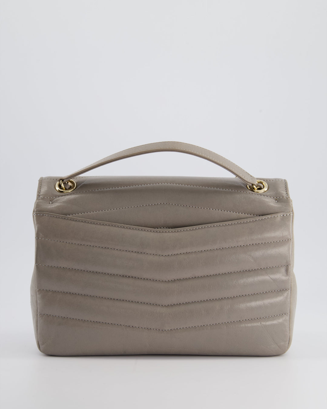 Top Quality Chanel Light Grey Chevron Miroir Flap Bag in Distressed Calfskin Leather with Champagne Gold Hardware