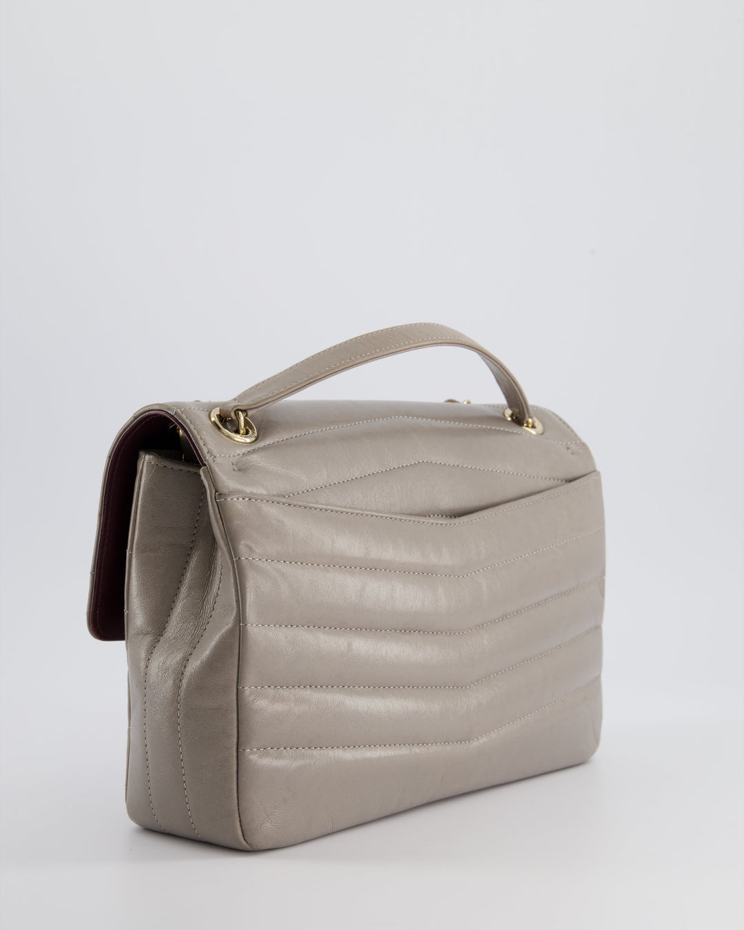Top Quality Chanel Light Grey Chevron Miroir Flap Bag in Distressed Calfskin Leather with Champagne Gold Hardware