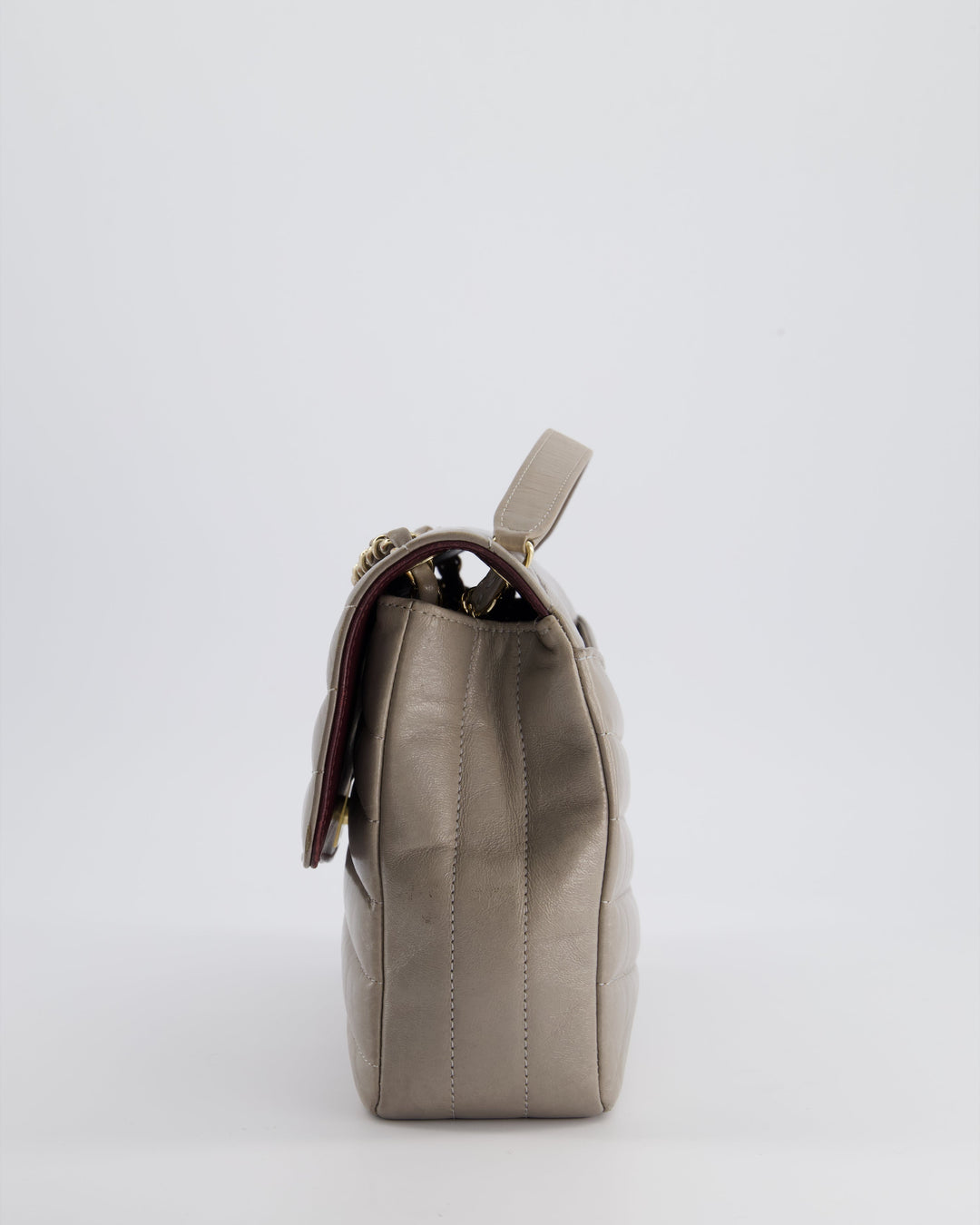 Top Quality Chanel Light Grey Chevron Miroir Flap Bag in Distressed Calfskin Leather with Champagne Gold Hardware