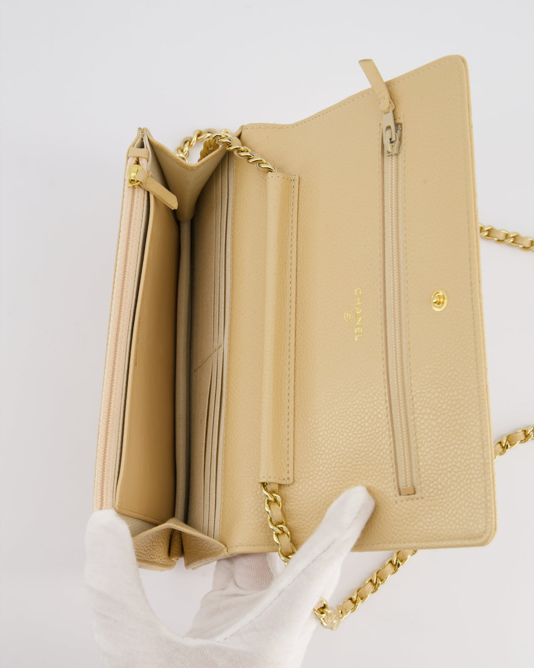 Top Quality Chanel Beige Wallet on Chain Bag in Caviar Leather with Gold Hardware