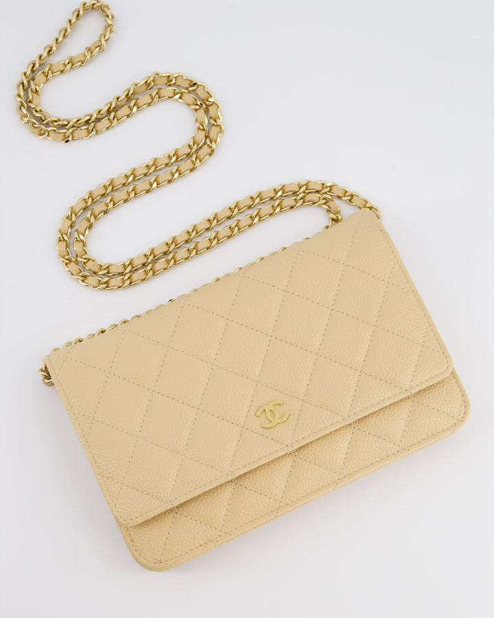 Top Quality Chanel Beige Wallet on Chain Bag in Caviar Leather with Gold Hardware