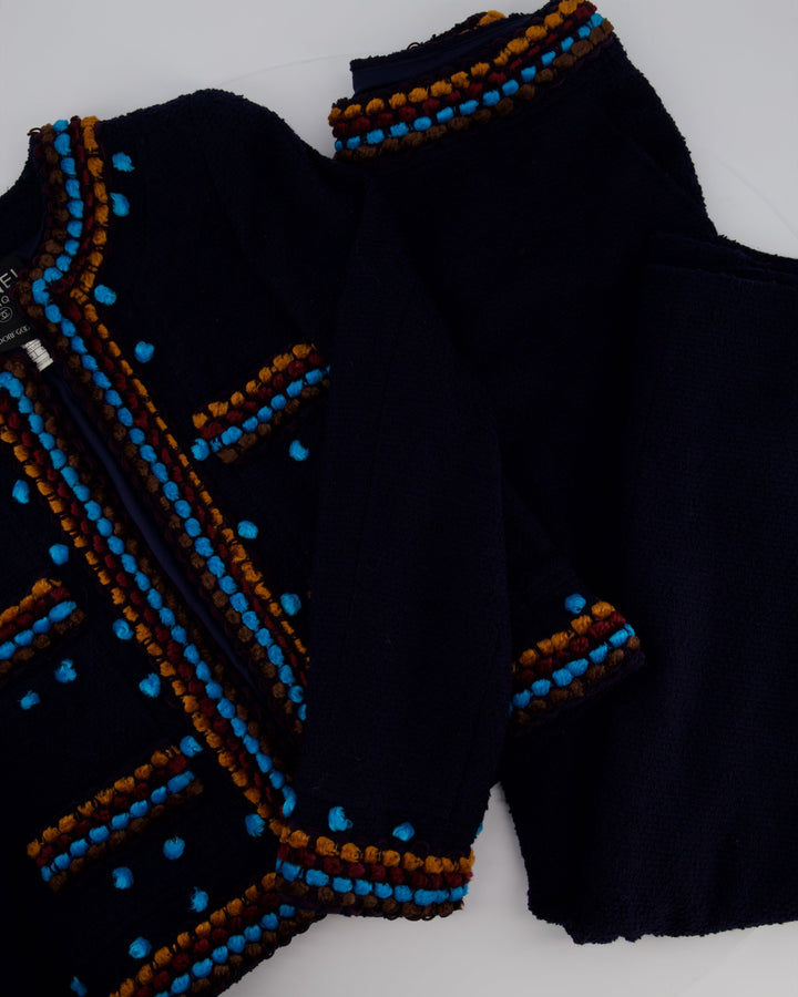 Top Quality Chanel for Bergdorf Newman AW/97 Navy Boucle Cropped Jacket with Matching Trousers Size FR 36 (UK 8)