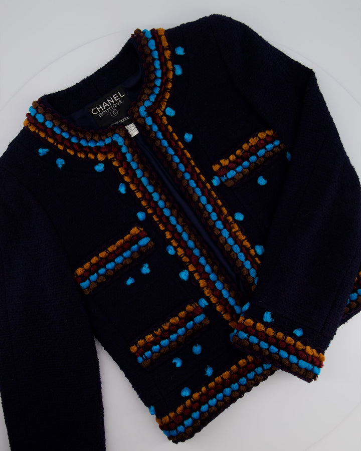 Top Quality Chanel for Bergdorf Newman AW/97 Navy Boucle Cropped Jacket with Matching Trousers Size FR 36 (UK 8)