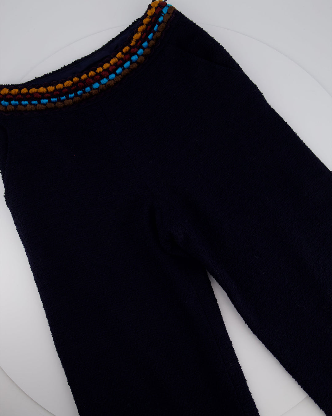 Top Quality Chanel for Bergdorf Newman AW/97 Navy Boucle Cropped Jacket with Matching Trousers Size FR 36 (UK 8)