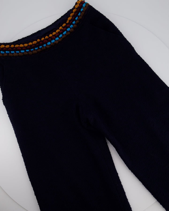 Top Quality Chanel for Bergdorf Newman AW/97 Navy Boucle Cropped Jacket with Matching Trousers Size FR 36 (UK 8)