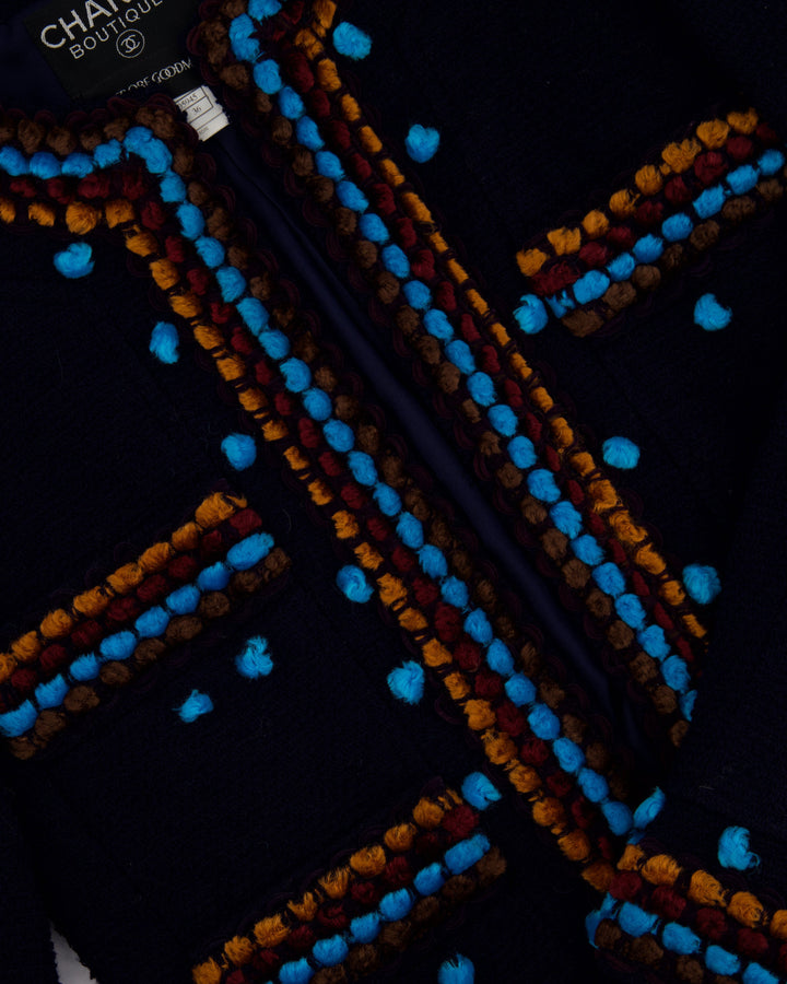 Top Quality Chanel for Bergdorf Newman AW/97 Navy Boucle Cropped Jacket with Matching Trousers Size FR 36 (UK 8)