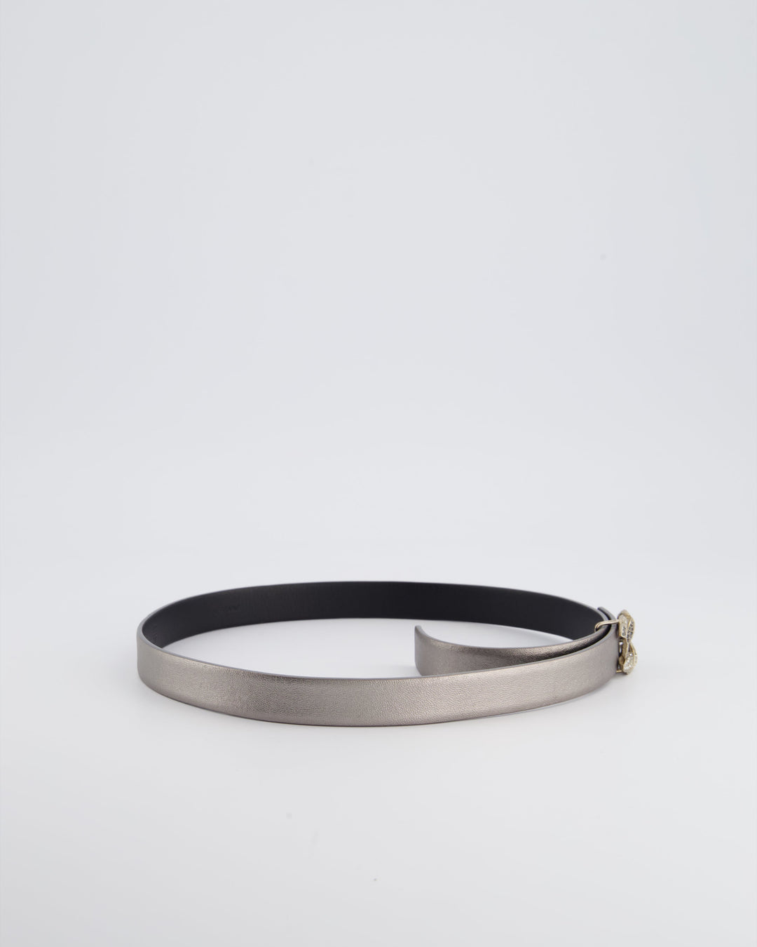 Top Quality Chanel Metallic Silver Belt with Crystal CC Logo Detail Size 70cm