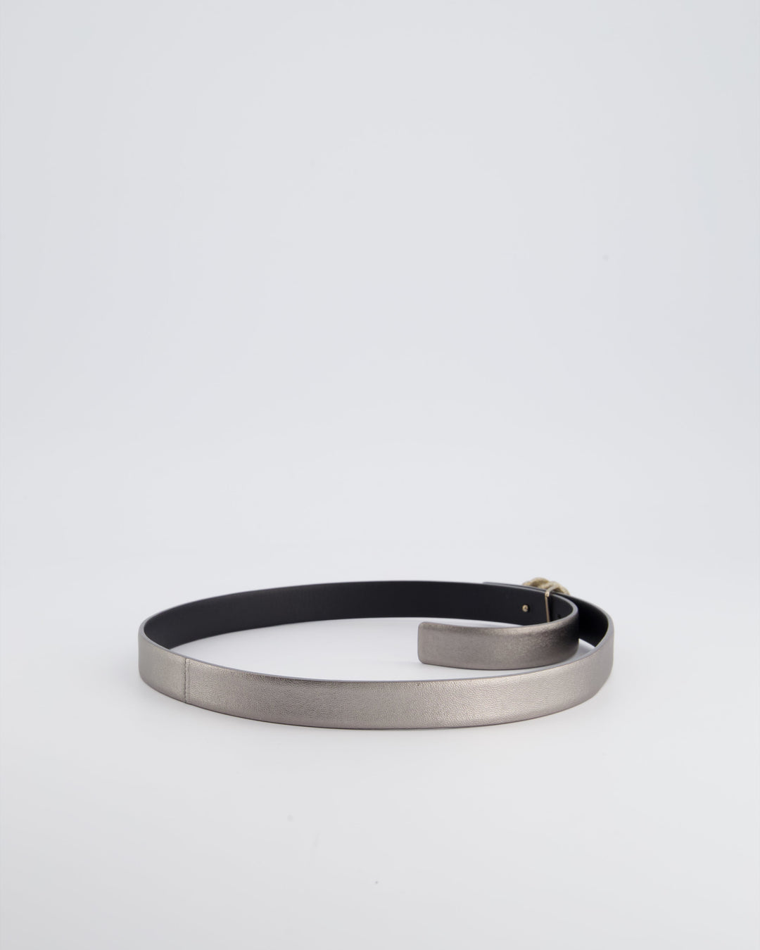 Top Quality Chanel Metallic Silver Belt with Crystal CC Logo Detail Size 70cm