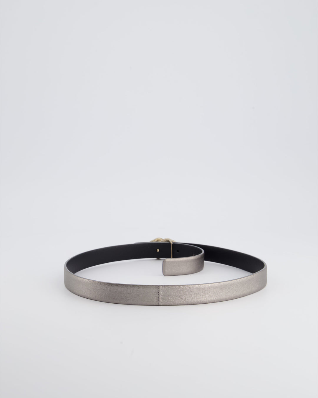 Top Quality Chanel Metallic Silver Belt with Crystal CC Logo Detail Size 70cm