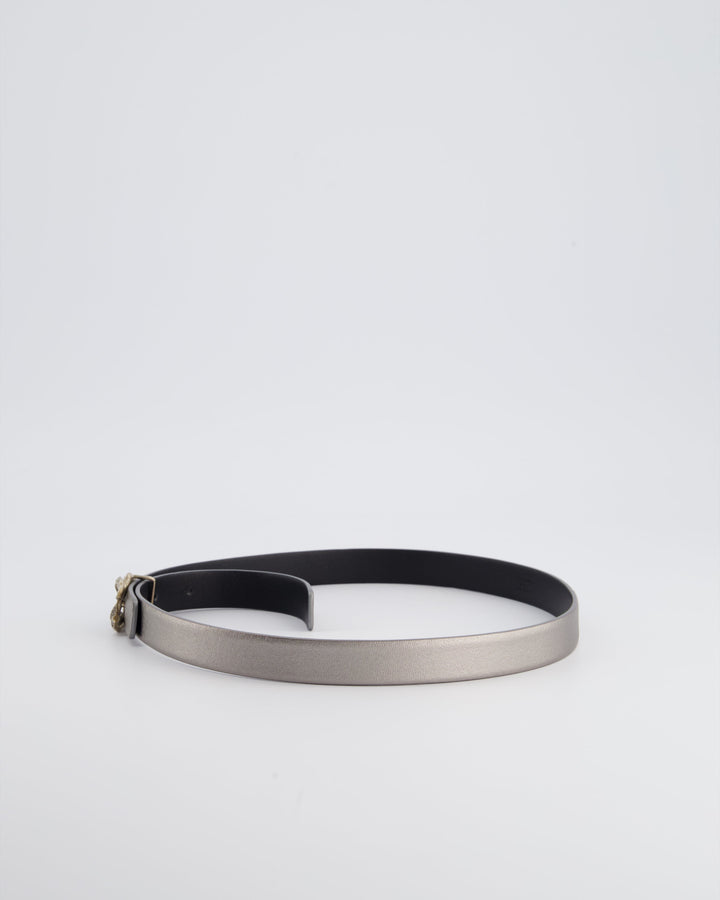 Top Quality Chanel Metallic Silver Belt with Crystal CC Logo Detail Size 70cm