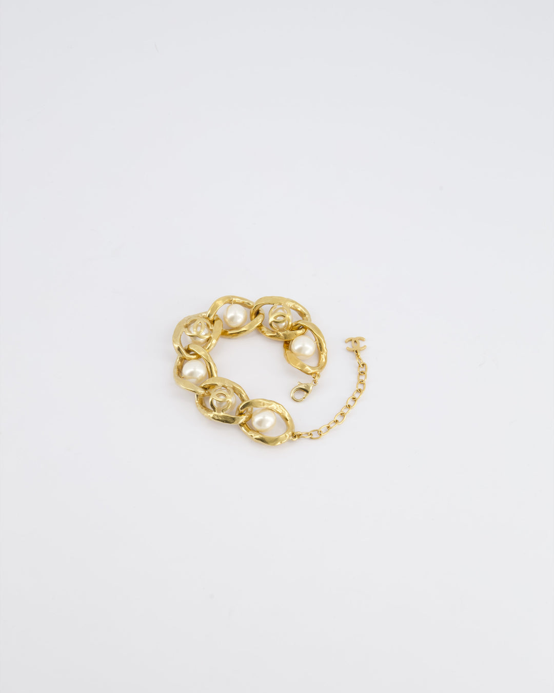 Top Quality Chanel Cruise 2020 Champagne Gold CC Link Bracelet with Pearl Detail