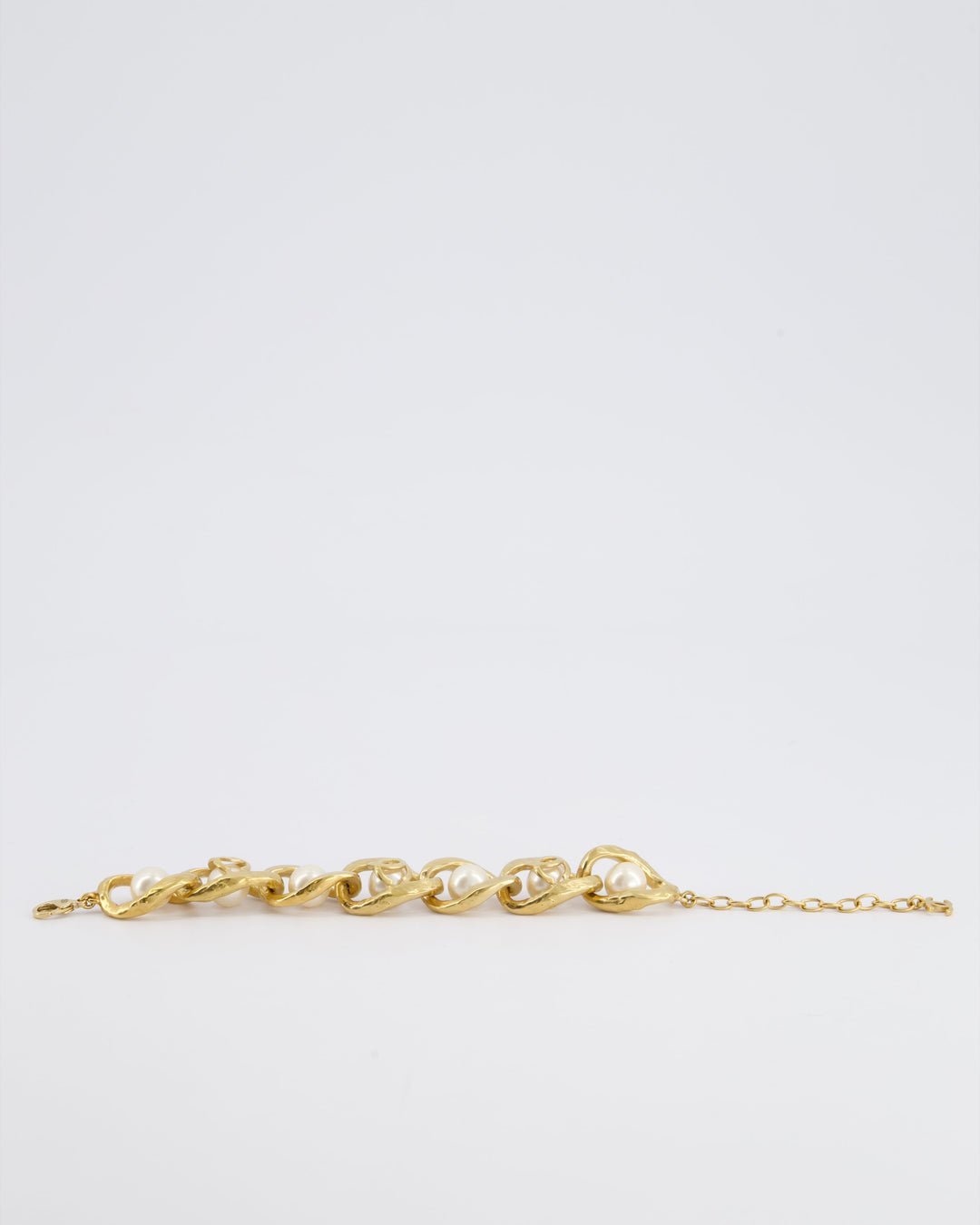 Top Quality Chanel Cruise 2020 Champagne Gold CC Link Bracelet with Pearl Detail