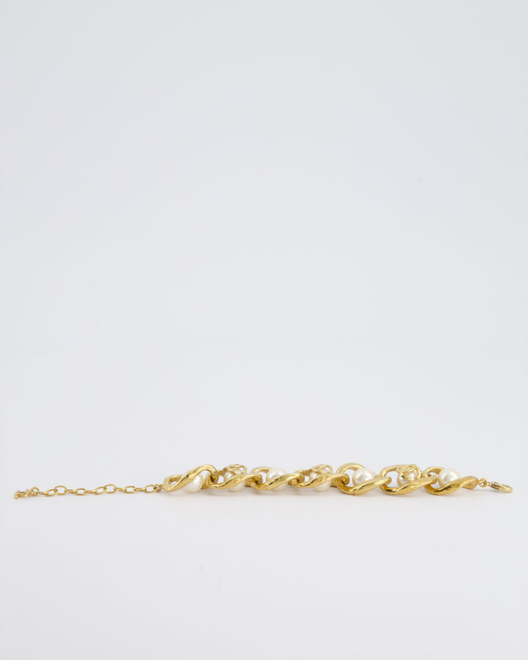 Top Quality Chanel Cruise 2020 Champagne Gold CC Link Bracelet with Pearl Detail