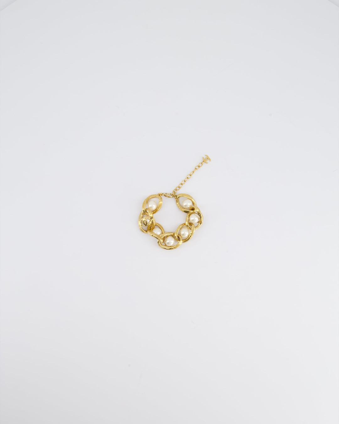 Top Quality Chanel Cruise 2020 Champagne Gold CC Link Bracelet with Pearl Detail