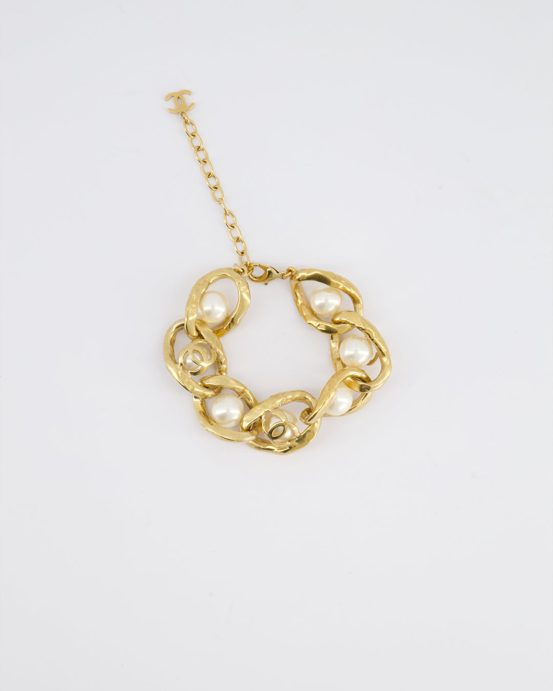 Top Quality Chanel Cruise 2020 Champagne Gold CC Link Bracelet with Pearl Detail
