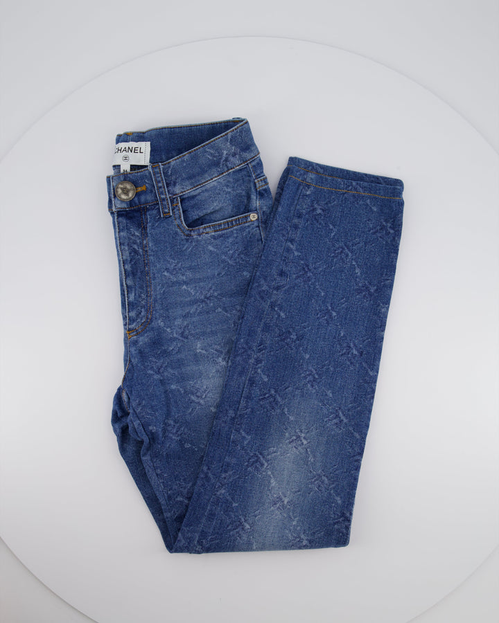 Top Quality Chanel Blue Diamond Print Skinny Jeans Size FR 34 (UK 6)