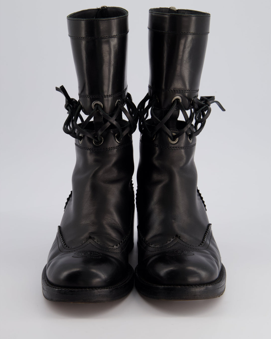 *RUNWAY* Top Quality Chanel Black Lace Up Insert Detail CC Logo Boots Size EU 40.5