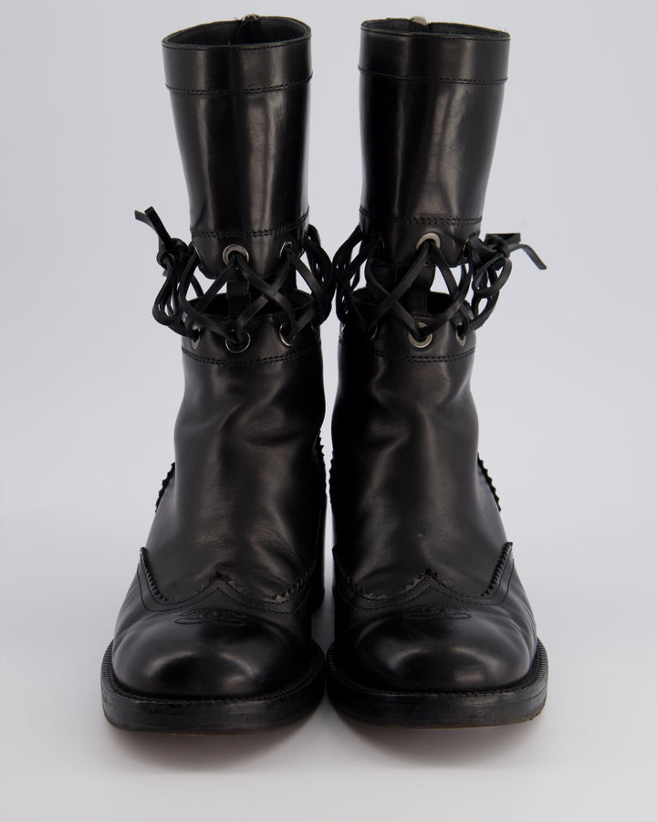 *RUNWAY* Top Quality Chanel Black Lace Up Insert Detail CC Logo Boots Size EU 40.5