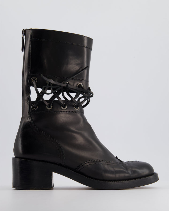 *RUNWAY* Top Quality Chanel Black Lace Up Insert Detail CC Logo Boots Size EU 40.5