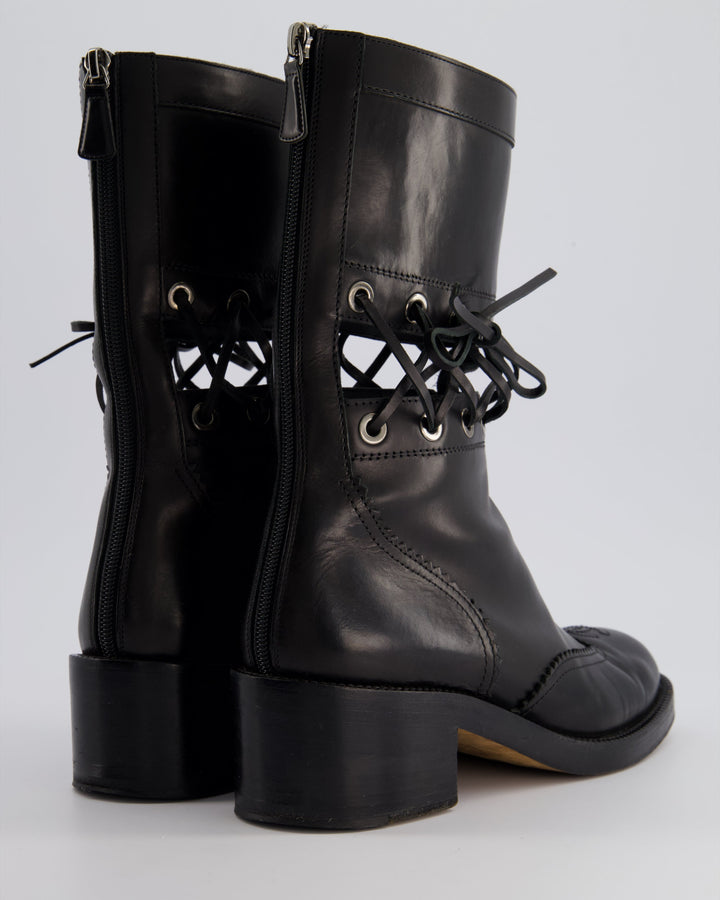 *RUNWAY* Top Quality Chanel Black Lace Up Insert Detail CC Logo Boots Size EU 40.5