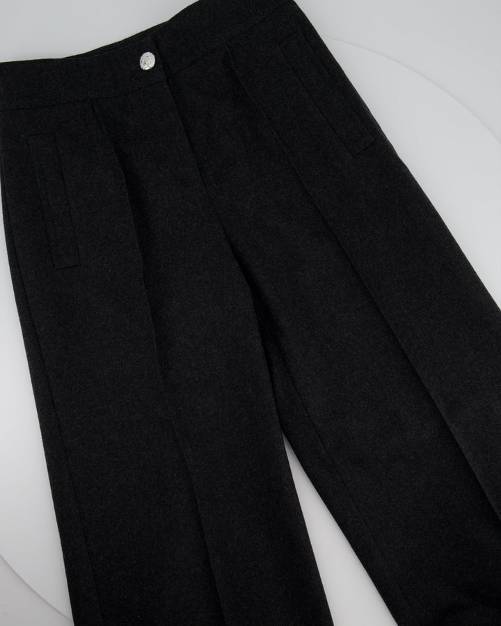Top Quality Chanel Charcoal High-Waisted Wool Trousers Size FR 34 (UK 6)