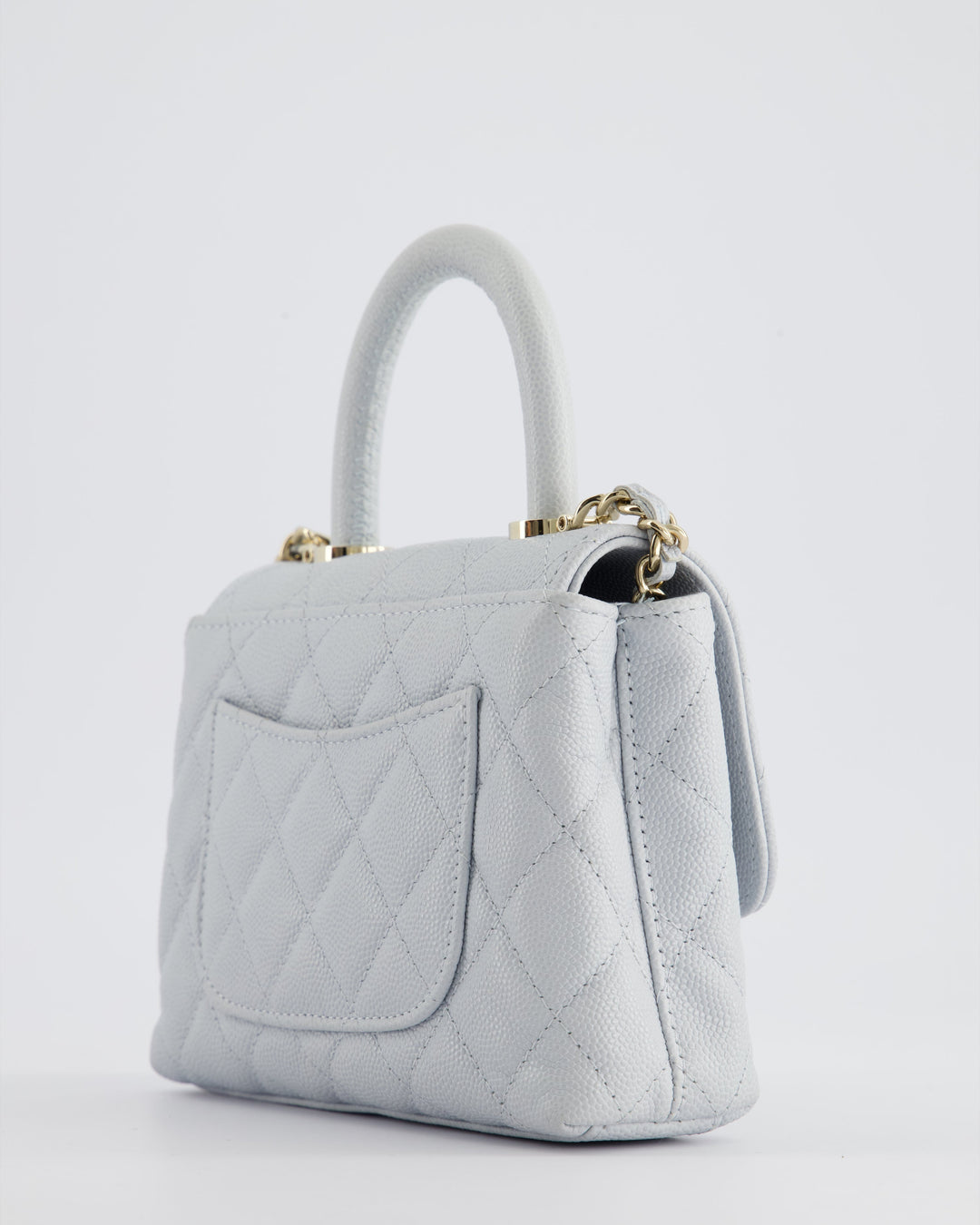 Top Quality Chanel Pale Blue Extra Mini Coco Top Handle Bag in Caviar Leather with Champagne Gold Hardware