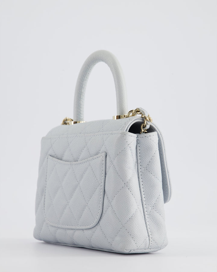 Top Quality Chanel Pale Blue Extra Mini Coco Top Handle Bag in Caviar Leather with Champagne Gold Hardware
