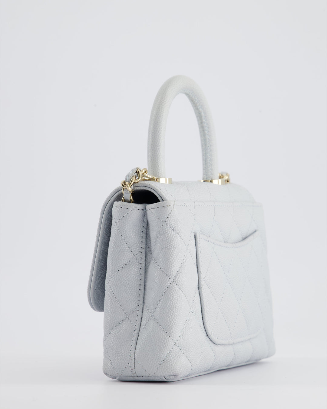 Top Quality Chanel Pale Blue Extra Mini Coco Top Handle Bag in Caviar Leather with Champagne Gold Hardware