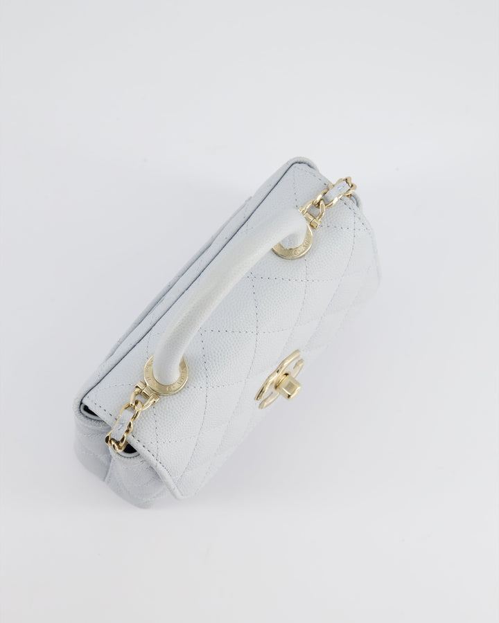 Top Quality Chanel Pale Blue Extra Mini Coco Top Handle Bag in Caviar Leather with Champagne Gold Hardware